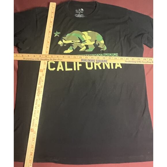 THE RAW UNCUT Men's Size L 100% Cotton BLACK T-Shirt GREEN CAMO CALIFORNIA FLAG - Picture 4 of 5